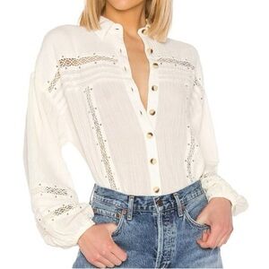 Free People Cream Boho Blouse sz M